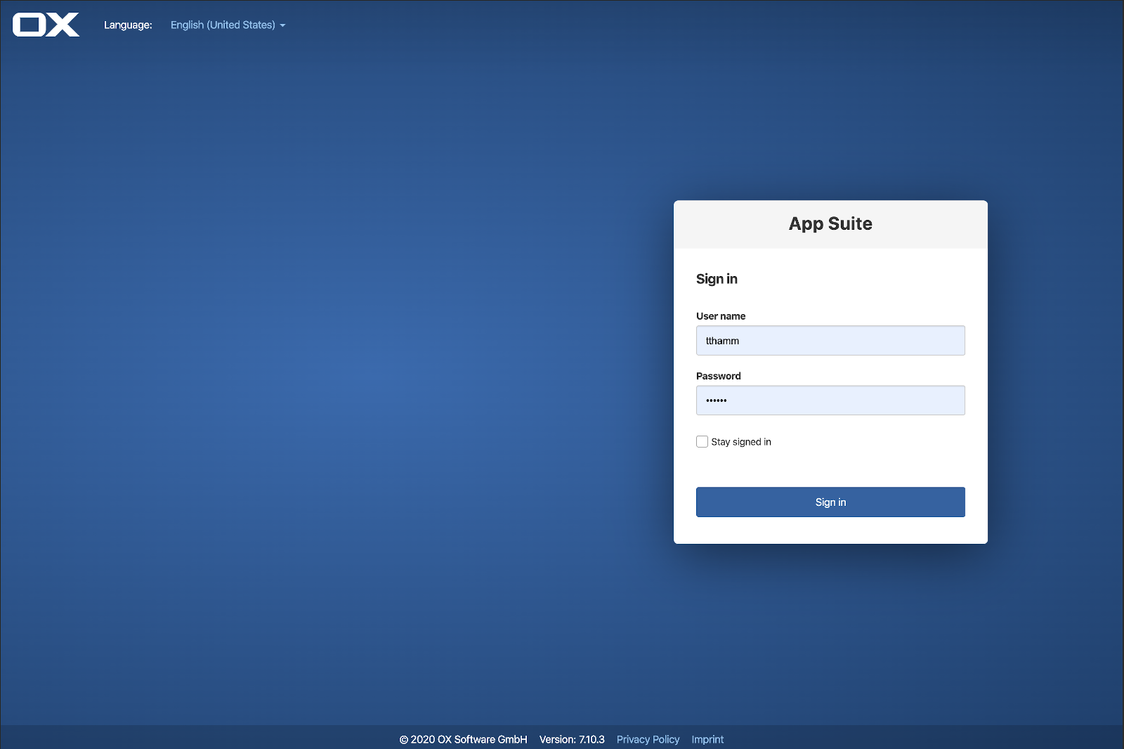 Default login page