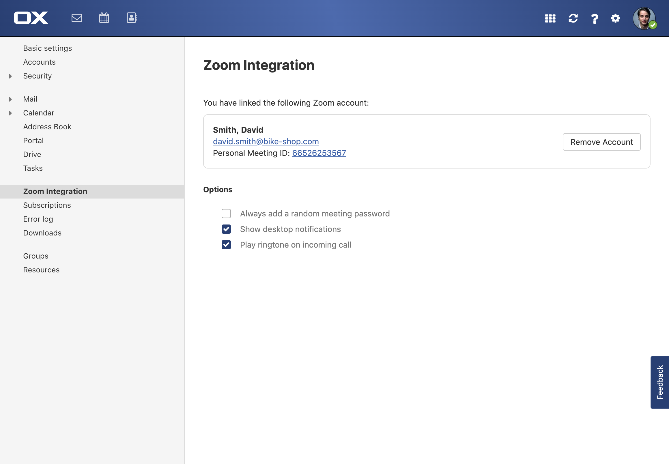Zoom account connected