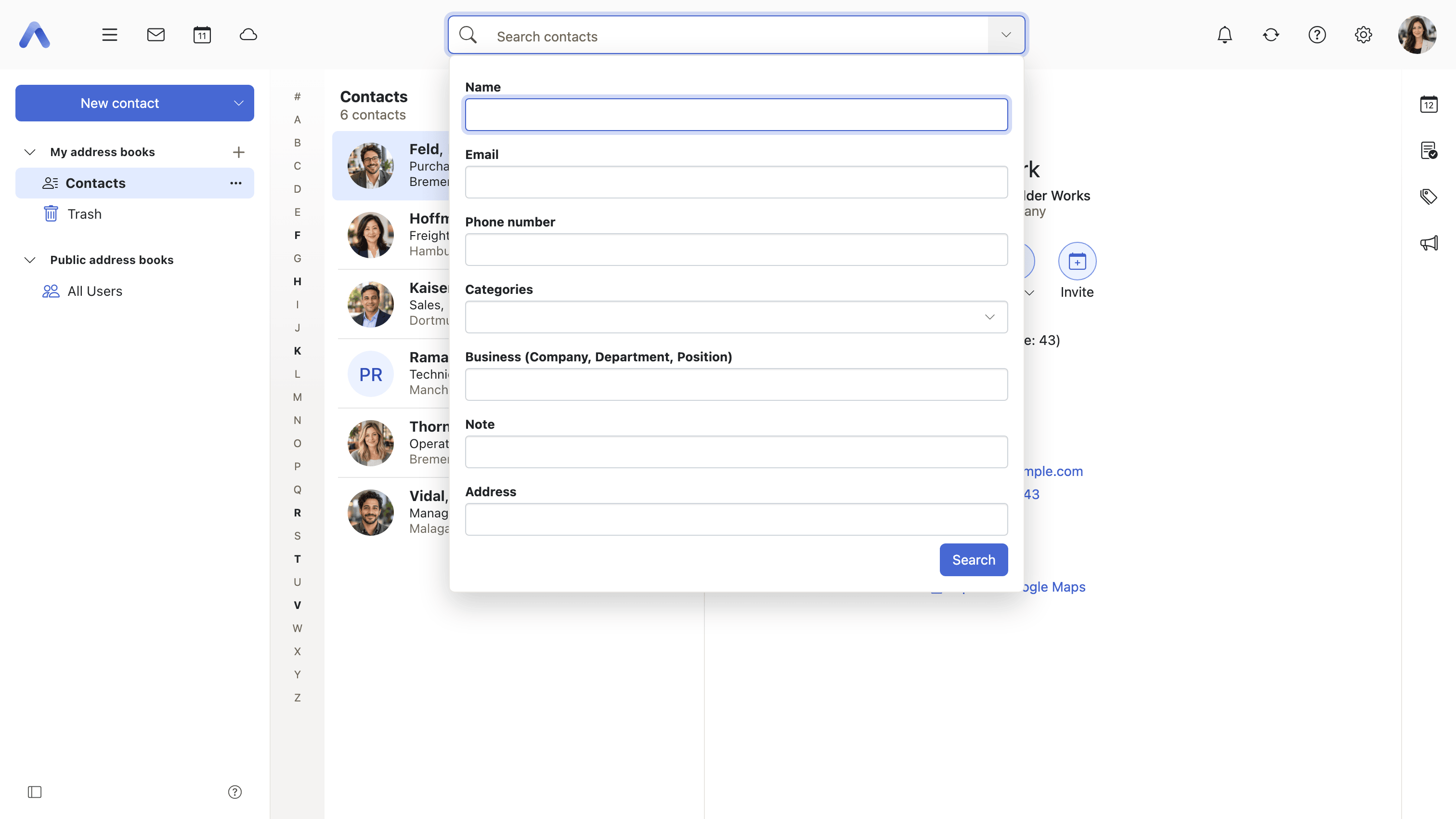 The search field opened into its named filters