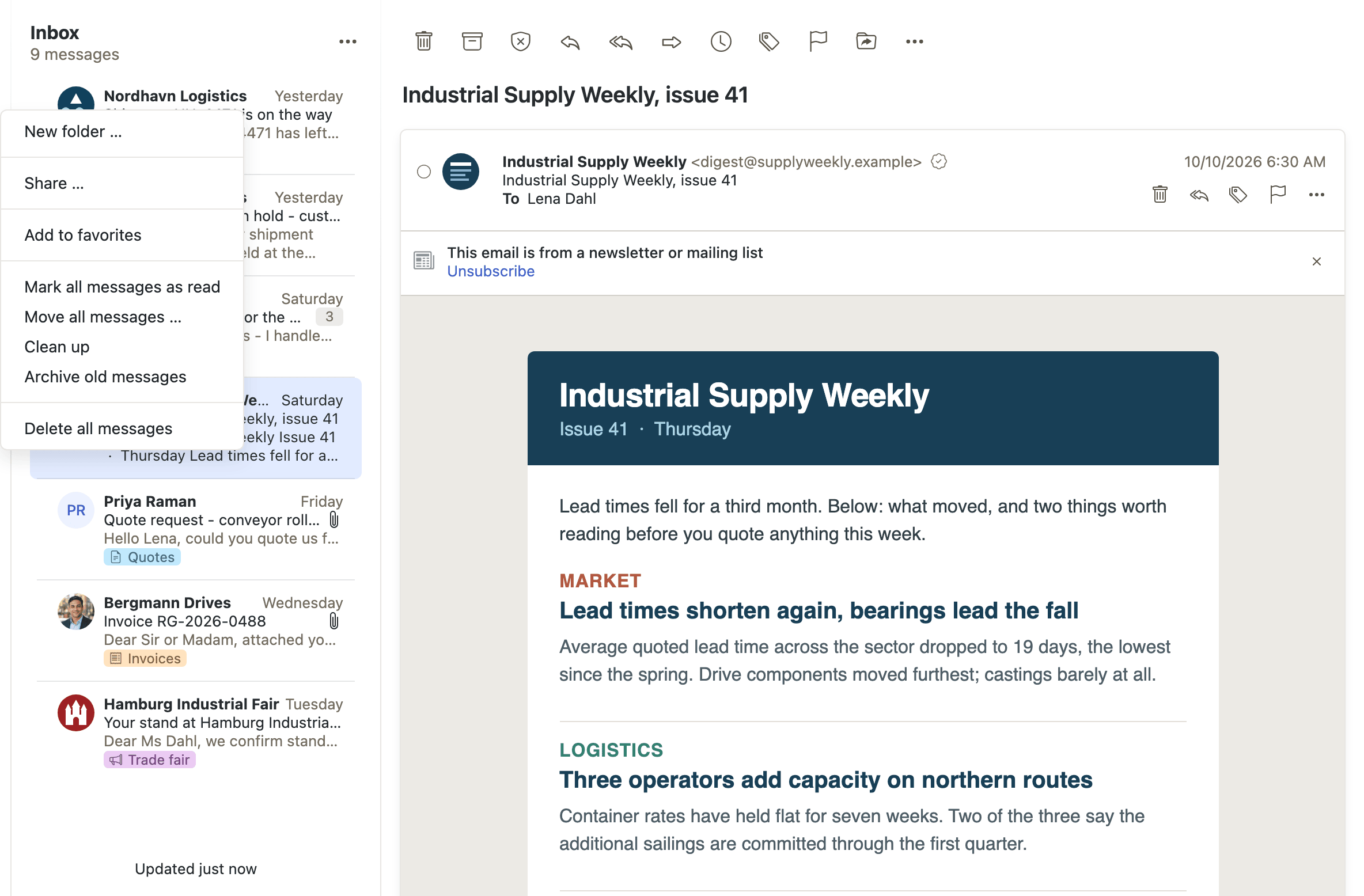 Archive old messages, in the menu opened from the Inbox in the folder list