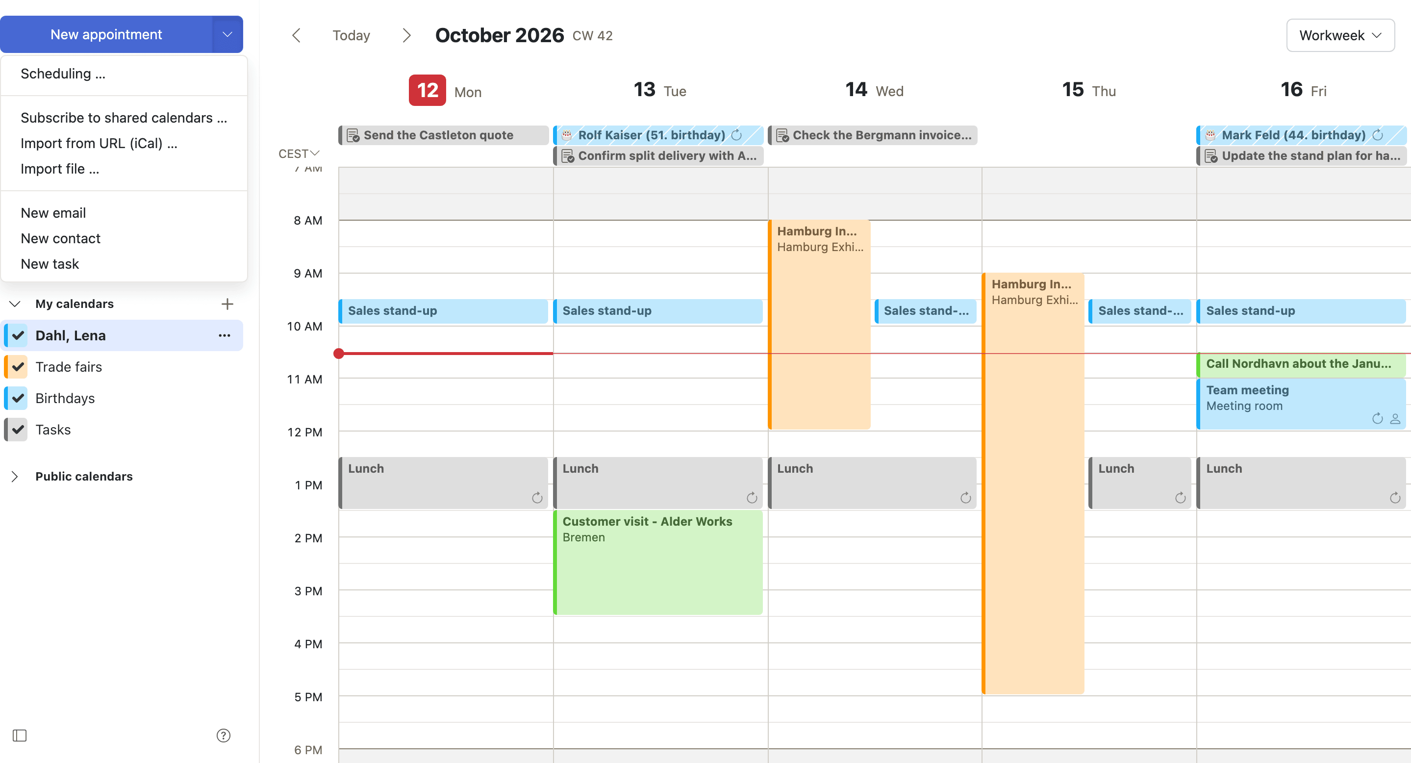 Subscribing to a calendar, in the menu beside the calendar list