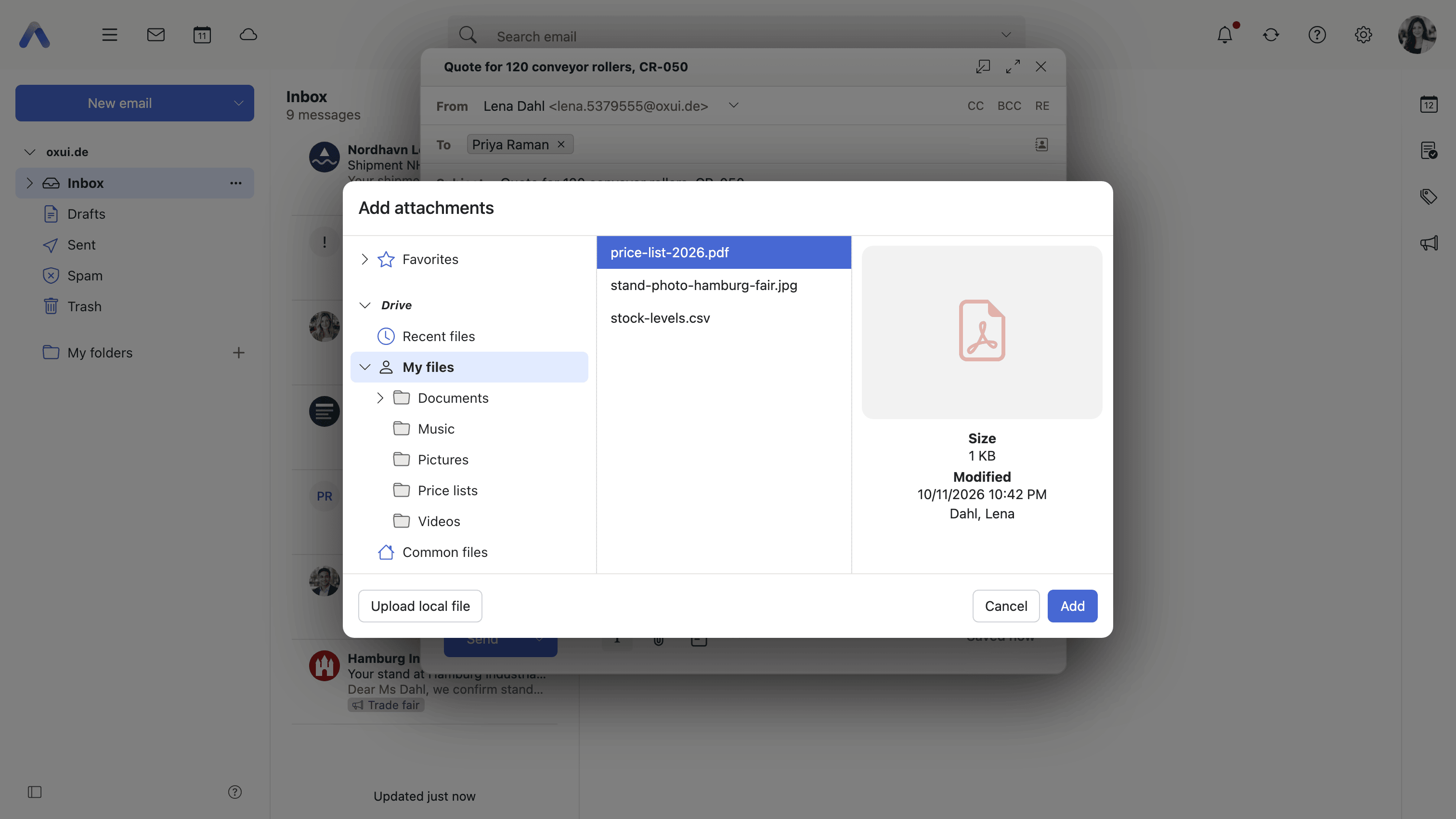 The Drive picker, opened from mail compose