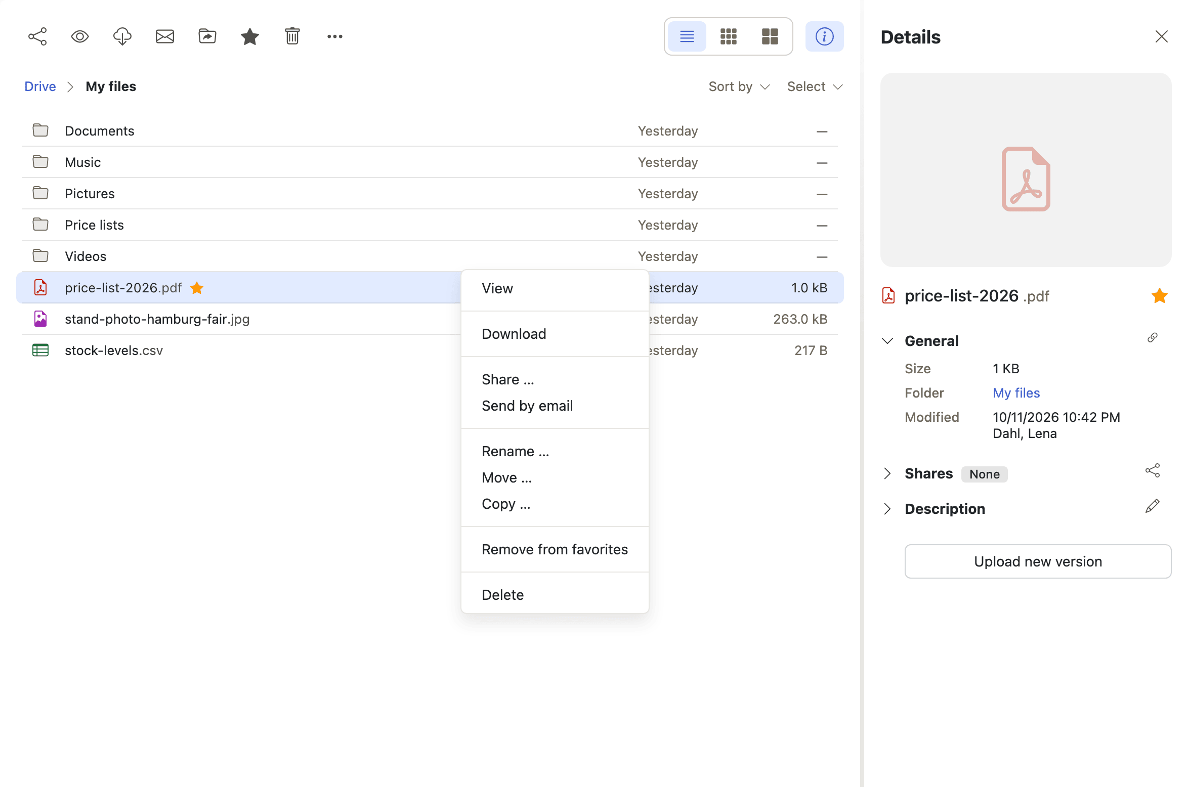 The file context menu, with the everyday actions on it