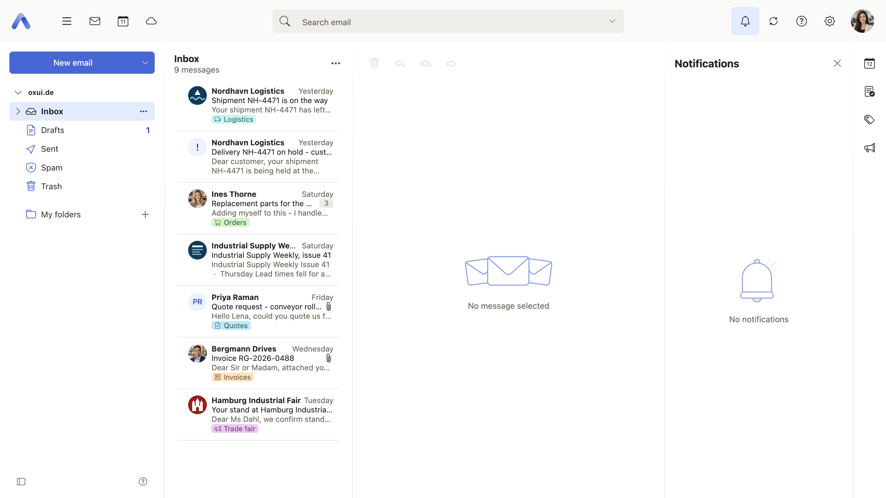 The notification area open in the side panel