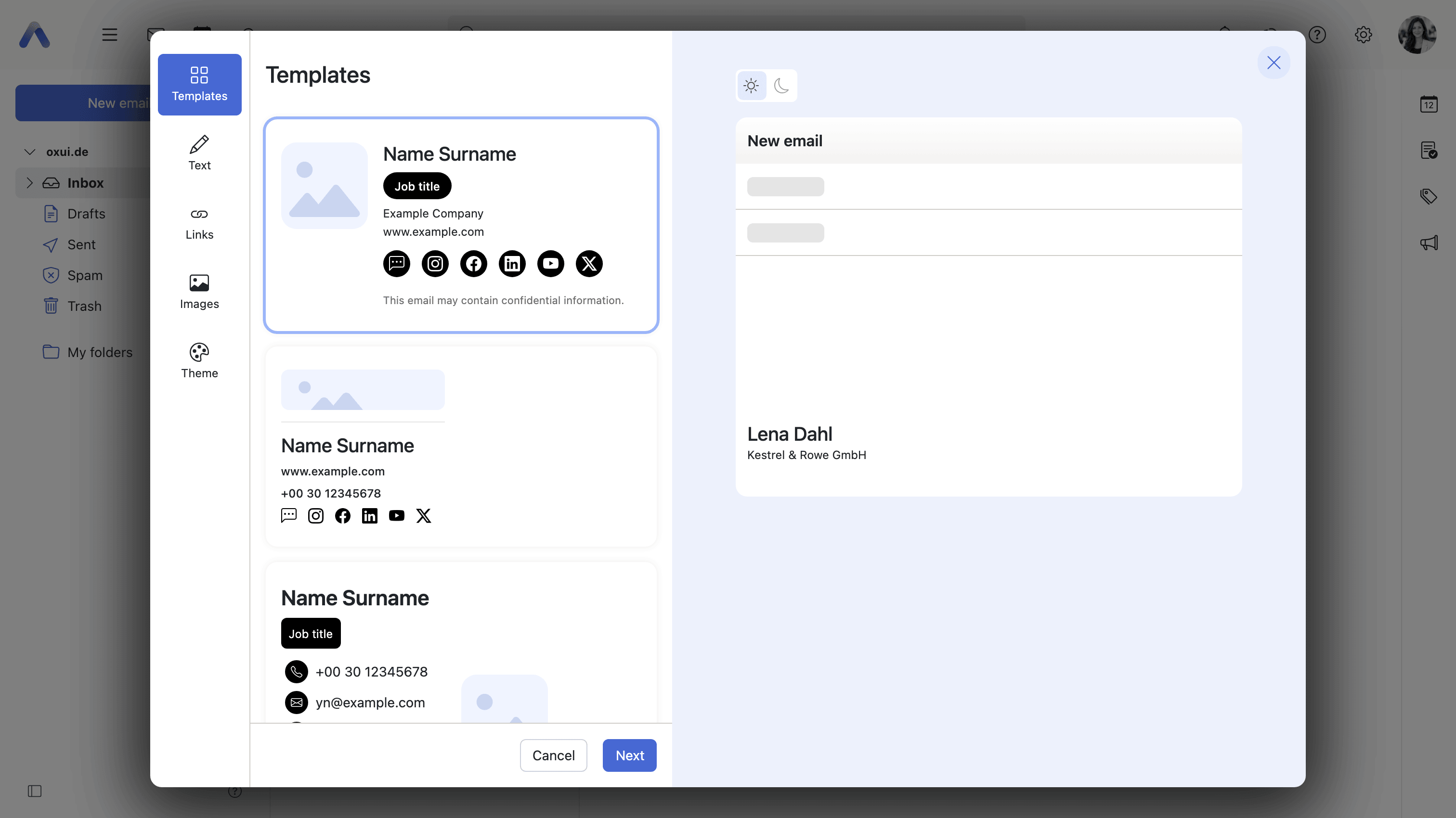 The Signature Designer, offering a set of ready-made layouts to start a signature from