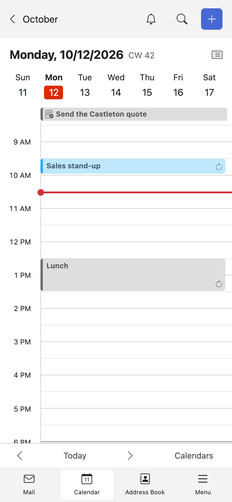 The calendar on a phone, showing a single day with its appointments