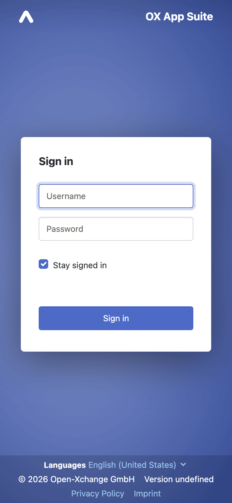 The App Suite sign-in screen on a phone, with username and password fields
