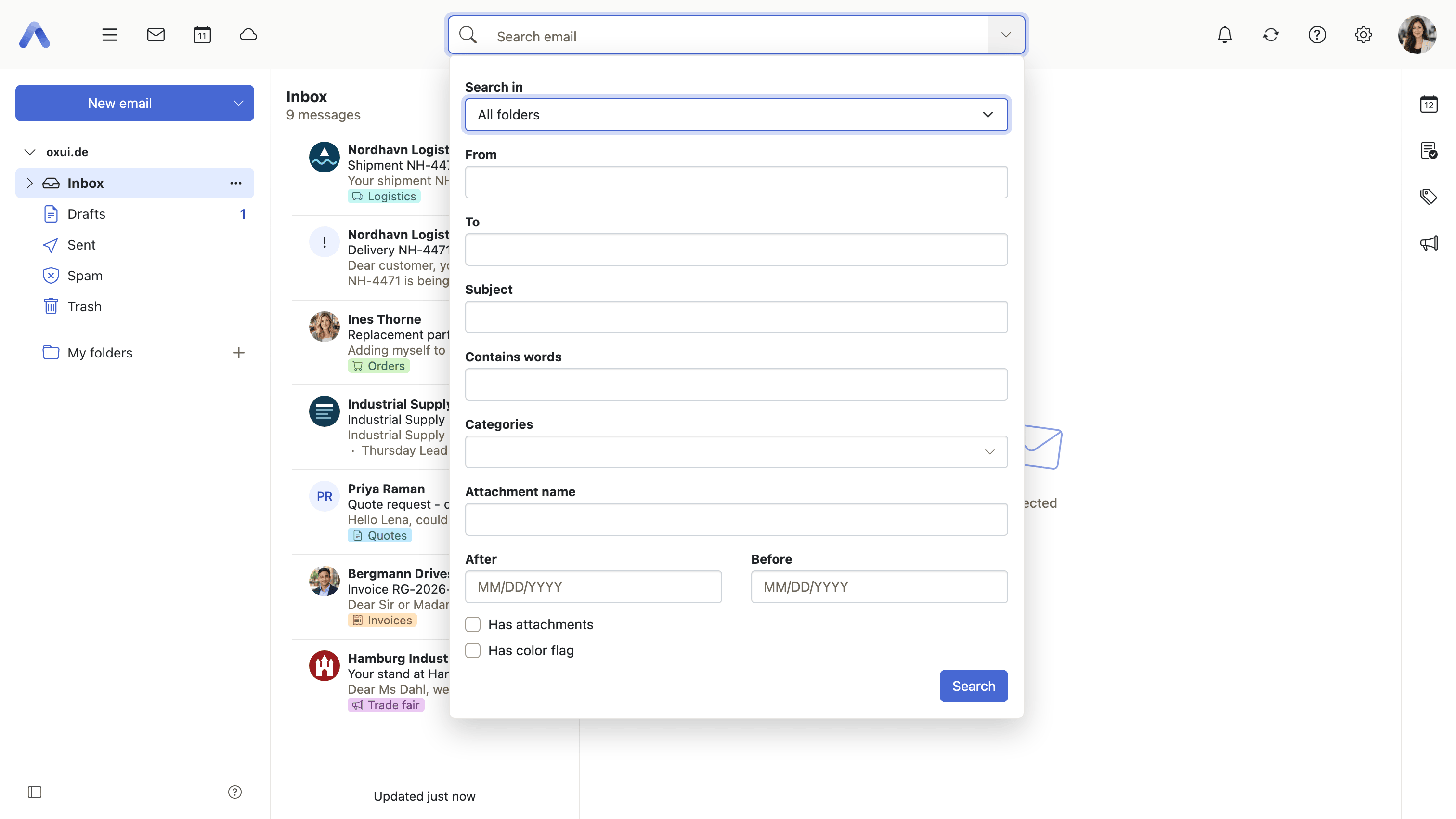 The search field expanded into a form with one field per criterion